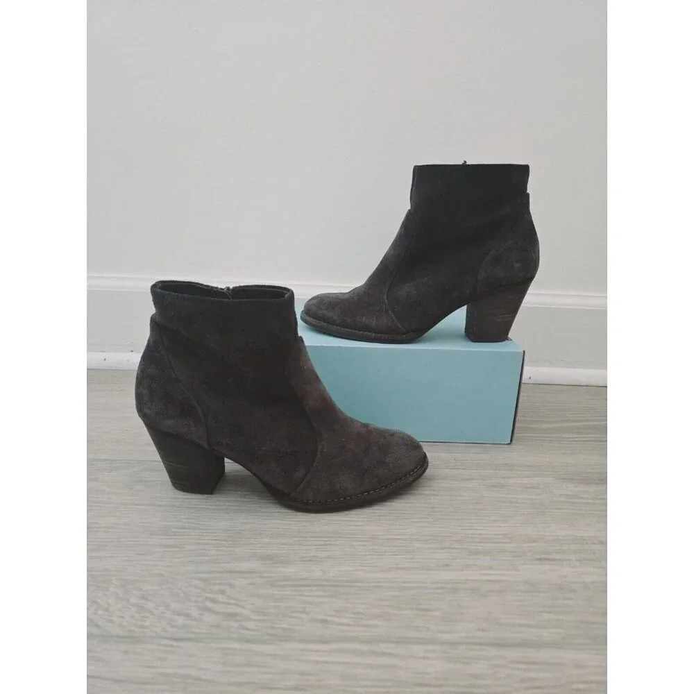 Paul Green Suede Leather Brown Grey Zip Block Ankle Boots Bootie 6 US - 3.5 UK